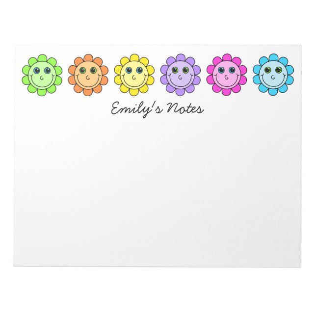 Colourful Smiling Flower Faces Personalised Notepad (Front)
