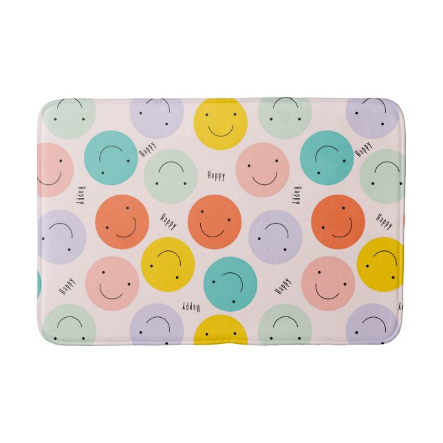 Colourful Smiling Happy Face Pattern Bath Mat (Front)