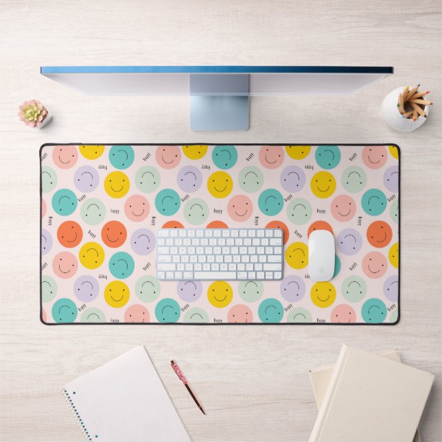 Colourful Smiling Happy Face Pattern Desk Mat (Office 1)