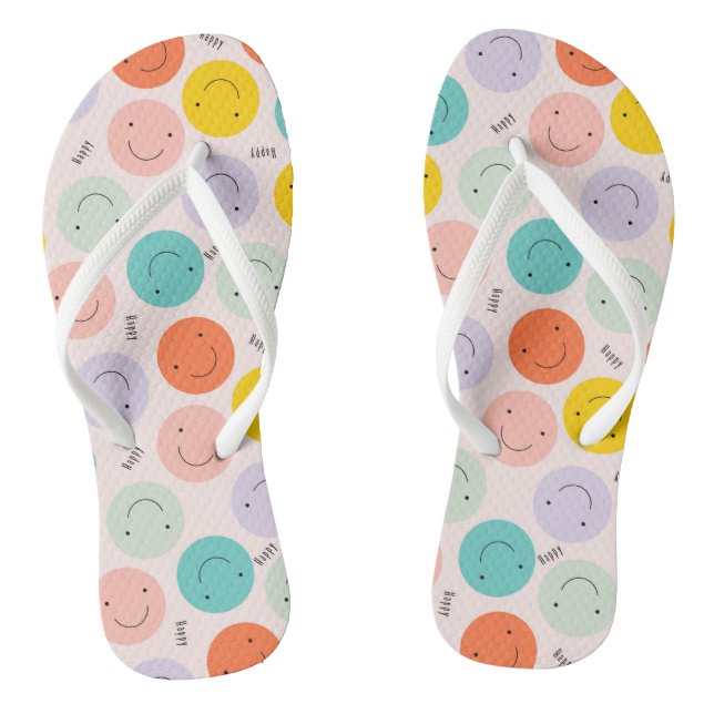 Colourful Smiling Happy Face Pattern Jandals (Footbed)