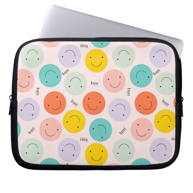 Colourful Smiling Happy Face Pattern Laptop Sleeve (Front)