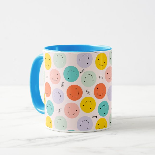 Colourful Smiling Happy Face Pattern Mug (Front Left)