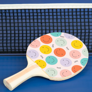 Colourful Smiling Happy Face Pattern Ping Pong Paddle