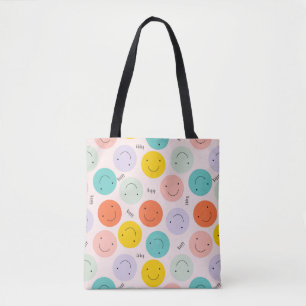 Colourful Smiling Happy Face Pattern Tote Bag