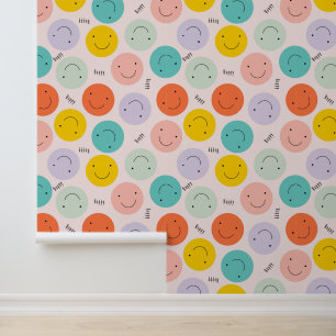 Colourful Smiling Happy Face Pattern Wallpaper