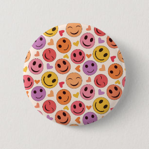 Colourful Smiling Happy faces with hearts 6 Cm Round Badge