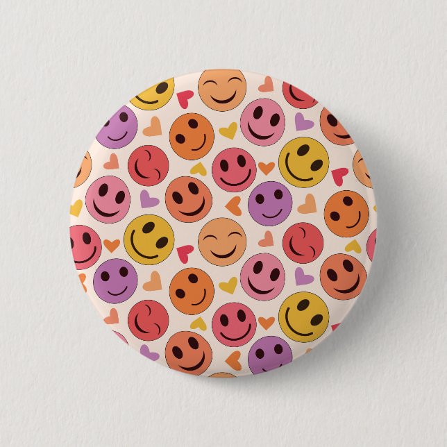 Colourful Smiling Happy faces with hearts   6 Cm Round Badge (Front)