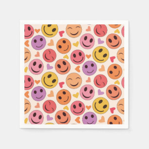 Colourful Smiling Happy faces with hearts   Napkin