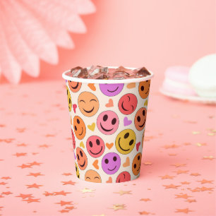 Colourful Smiling Happy faces with hearts Paper Cups
