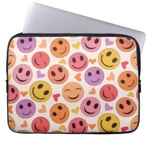 Colourful Smiling Happy faces with hearts  Pattern Laptop Sleeve