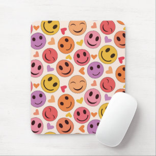 Colourful Smiling Happy faces with hearts Pattern Mouse Pad