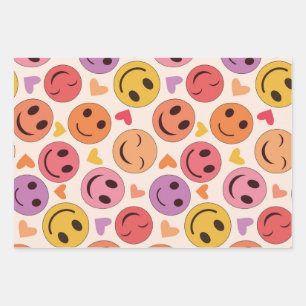 Colourful Smiling Happy faces with hearts   Wrapping Paper Sheet