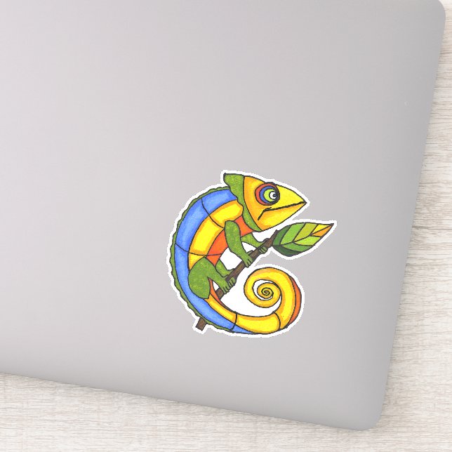 Colourful Smiling Lizard on Green Leaf With Twig (Detail)