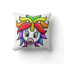 Colourful Smiling Unicorn Throw Pillow