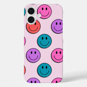 colourful smily face pattern iphone 16 plus case. case