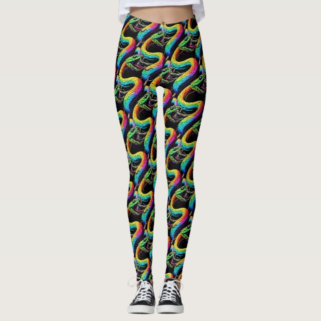 Colourful Snake Illustration Leggings (Front)