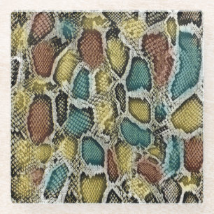 Colourful snake skin: seamless design. glass coaster