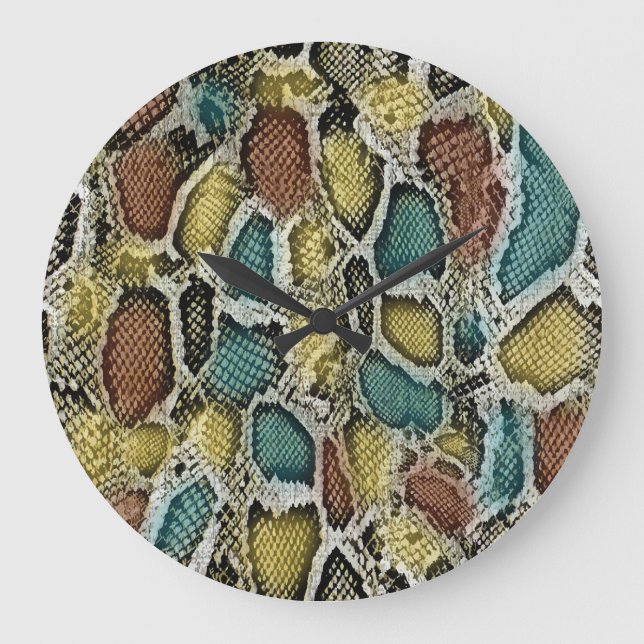 Colourful snake skin: seamless design. large clock (Front)
