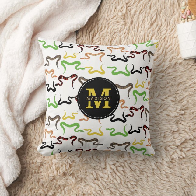 Colourful Snakes Python Reptile Pattern Monogram Cushion (Blanket)