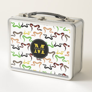 Colourful Snakes Python Reptile Pattern Monogram Metal Lunch Box