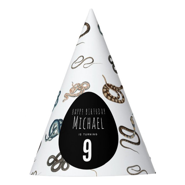 Colourful Snakes Reptile Animal Birthday Party Hat (Front)