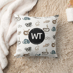Colourful Snakes Reptile Animal Pattern Monogram Cushion