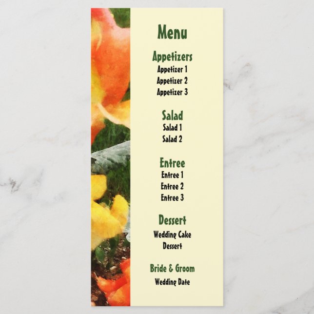 Colourful Snapdragons Wedding Menu (Front)