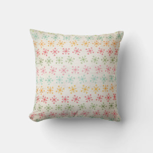 Colourful Snoflakes on Vintage White Holiday Pillo Cushion
