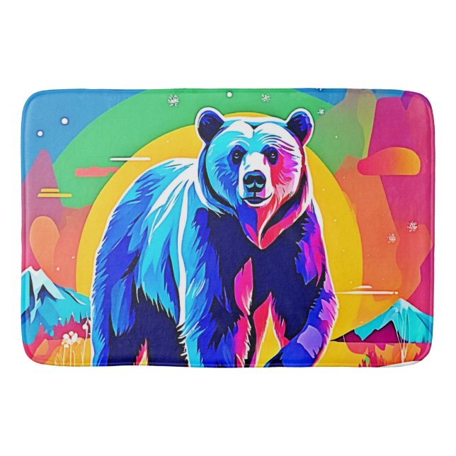 Colourful Snow Bear Art Bath Mat (Front)