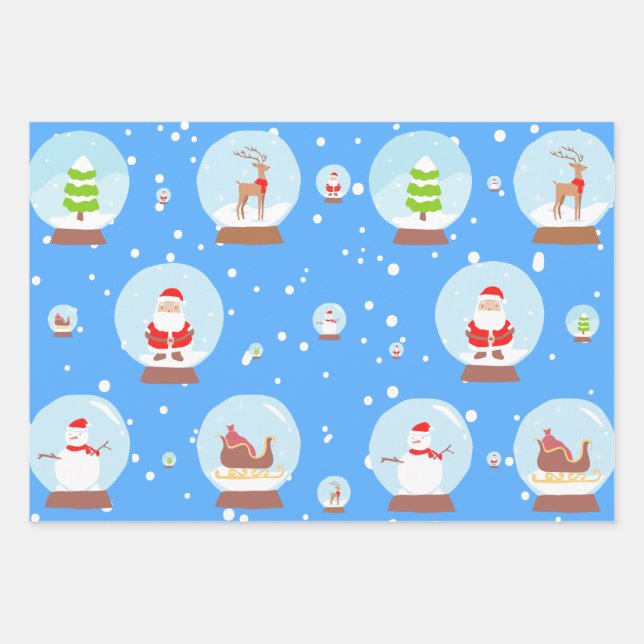 Colourful Snow Globe Snowman Christmas Pattern Wrapping Paper Sheet (Front)