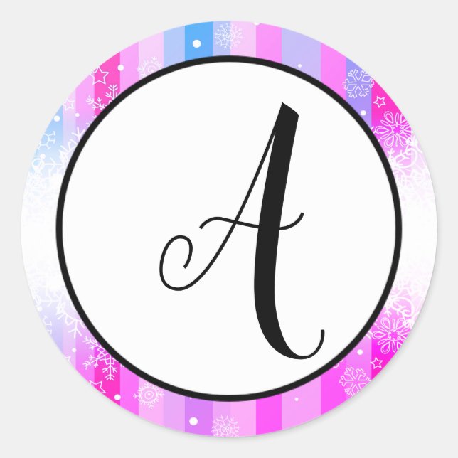 Colourful Snow Initial - Circle Sticker (Front)