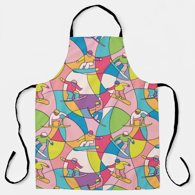Colourful snowboarders: vintage seamless pattern. apron (Front)