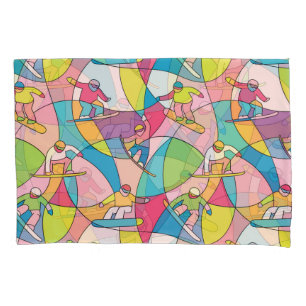 Colourful snowboarders: vintage seamless pattern. pillowcase