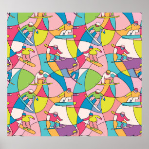 Colourful snowboarders: vintage seamless pattern. poster