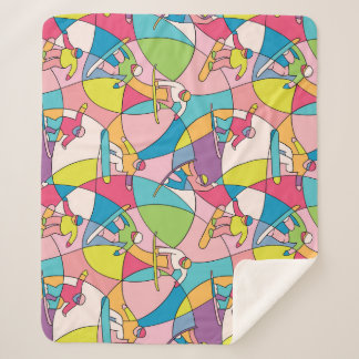 Colourful snowboarders: vintage seamless pattern. sherpa blanket