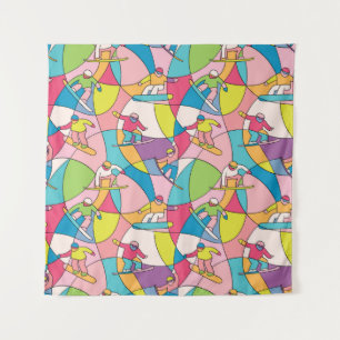Colourful snowboarders: vintage seamless pattern. tapestry