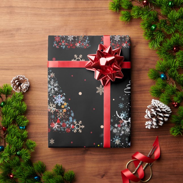 Colourful Snowflake Festive Christmas Tree Lights Wrapping Paper (Holiday Gift)
