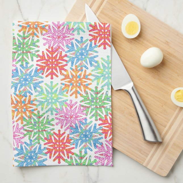 Colourful Snowflake Kitchen Towel (Quarter Fold)