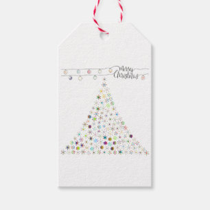 Colourful Snowflake Merry Christmas Tree Party Gift Tags
