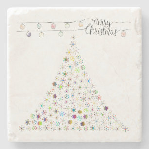 Colourful Snowflake Merry Christmas Tree Party Stone Coaster