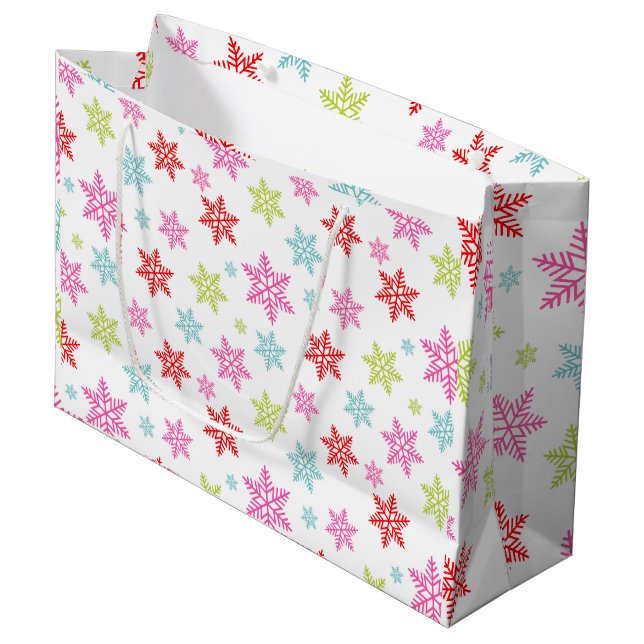 Colourful Snowflake Pattern – Festive Winter Desig Large Gift Bag (Front Angled)