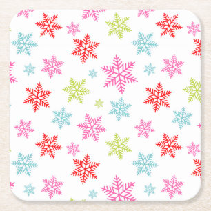 Colourful Snowflake Pattern – Festive Winter Desig Square Paper Coaster