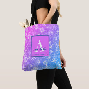 Colourful Snowflake Pink Purple Blue Monogram Name Tote Bag