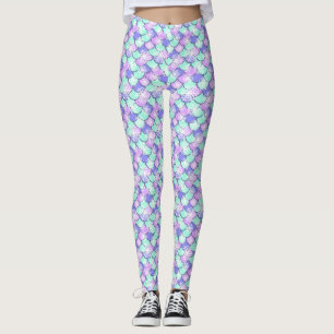 Colourful snowflake with fish scales pattern leggings