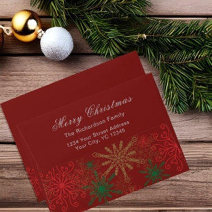 Colourful Snowflakes On Dark Red Merry Christmas Envelope