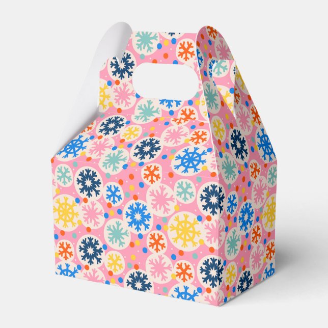 Colourful Snowflakes on Pink Holiday Pattern Favour Box (Front Side)