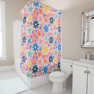 Colourful Snowflakes on Pink Holiday Pattern Shower Curtain