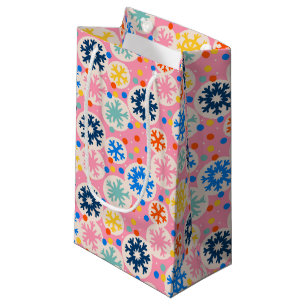 Colourful Snowflakes on Pink Holiday Pattern Small Gift Bag