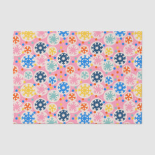 Colourful Snowflakes on Pink Holiday Pattern Tissue Paper