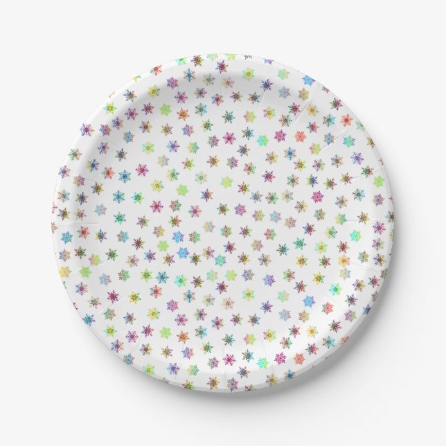 Colourful snowflakes paper plate (Front)